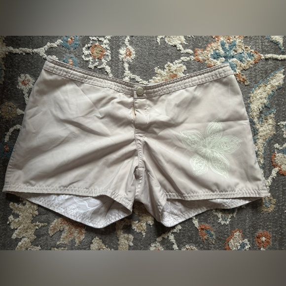 ROXY Beige Reversible Floral Hawaiian Y2K Swim Shorts Size 7 - Picture 2 of 12